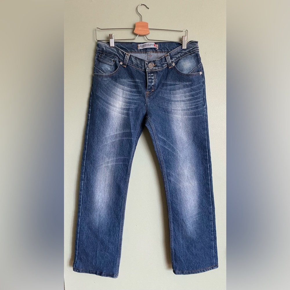 Italian Diesel Men Women Straight Jeans Faded Blue Comfort Fit 100% Cotton Biker